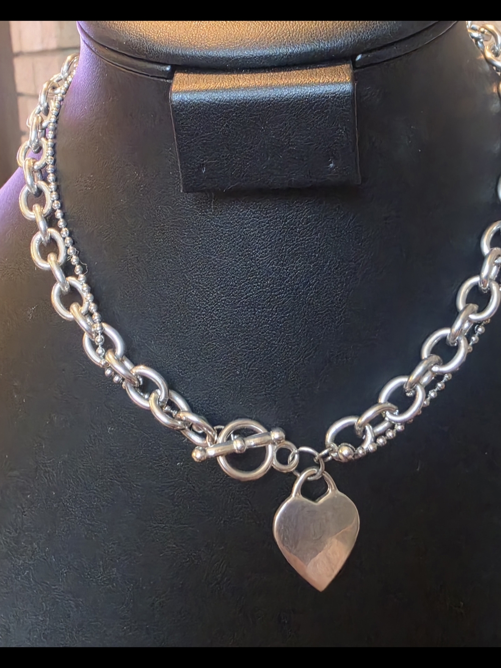 Silver Tone Pendant Tag Heart Necklace